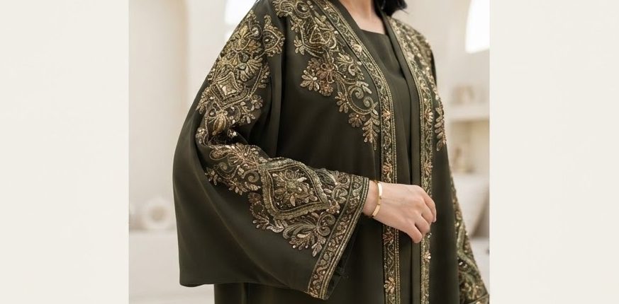 Embroidered Kimono Abaya — detail view