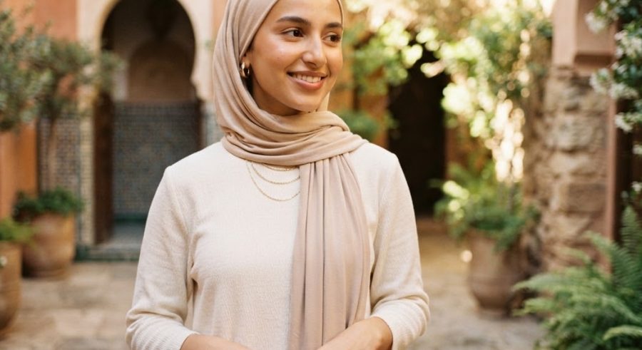 Everyday Jersey Hijab — Sand — alternate view
